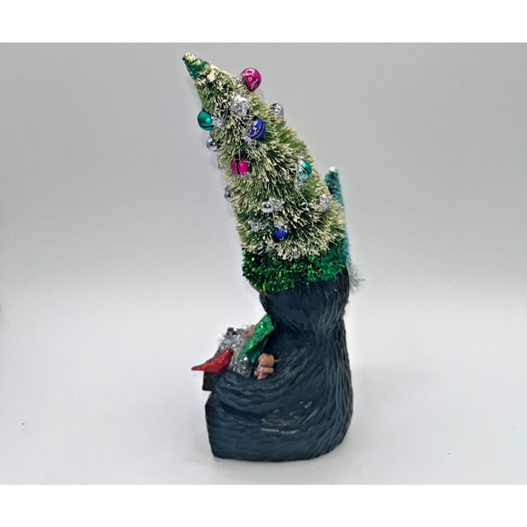 Vintage Black Bear with Christmas Tree Pinecone Paw Gingerbread Cardinal OOAK - Picture 11 of 16